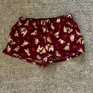 PINK pajama shorts, burgundy with dogs, xs